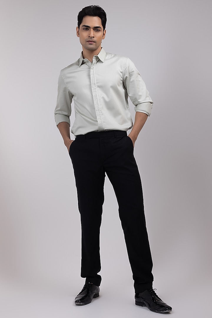 Pale Grey Premium Cotton Embroidered Party Wear Shirt by YOSEBA at Pernia's Pop Up Shop