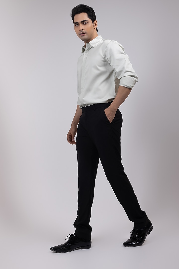 Pale Grey Premium Cotton Embroidered Party Wear Shirt by YOSEBA at Pernia's Pop Up Shop