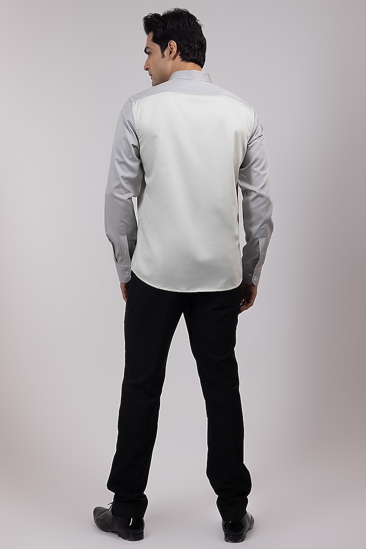 Dark Grey & Pale Grey Premium Cotton Party Wear Shirt by YOSEBA at Pernia's Pop Up Shop