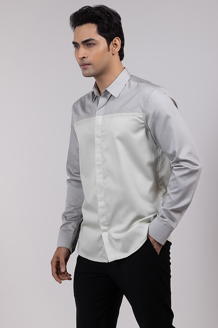 Dark Grey & Pale Grey Premium Cotton Party Wear Shirt by YOSEBA at Pernia's Pop Up Shop