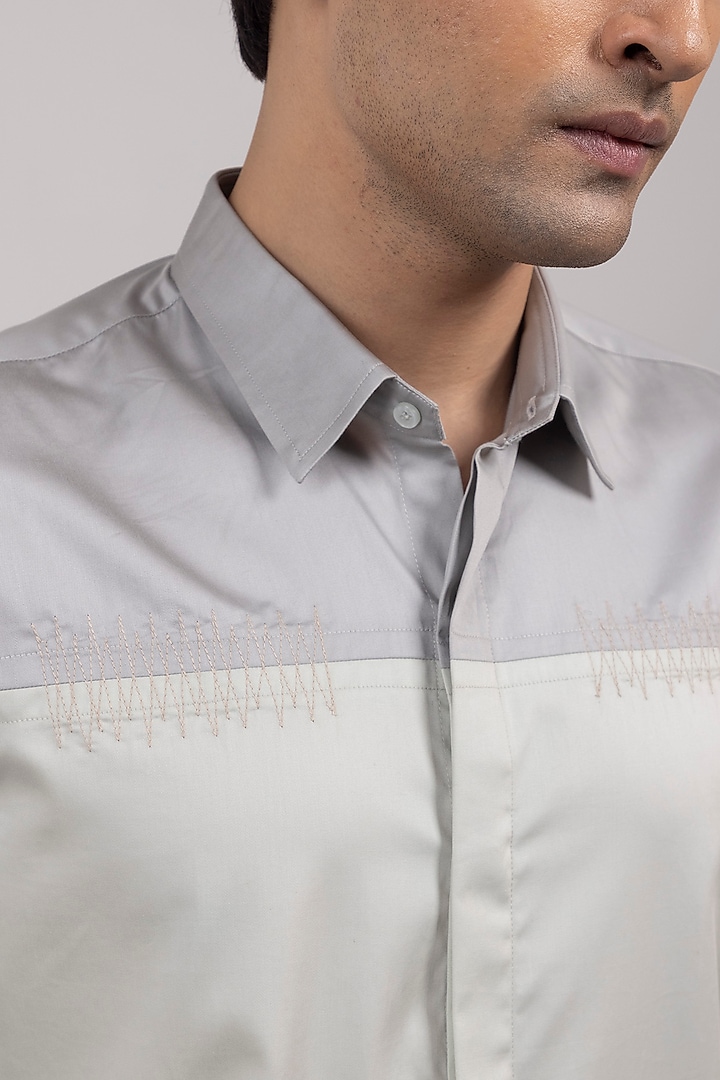 Dark Grey & Pale Grey Premium Cotton Party Wear Shirt by YOSEBA at Pernia's Pop Up Shop