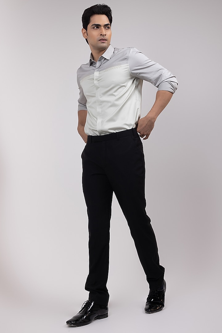 Dark Grey & Pale Grey Premium Cotton Party Wear Shirt by YOSEBA at Pernia's Pop Up Shop