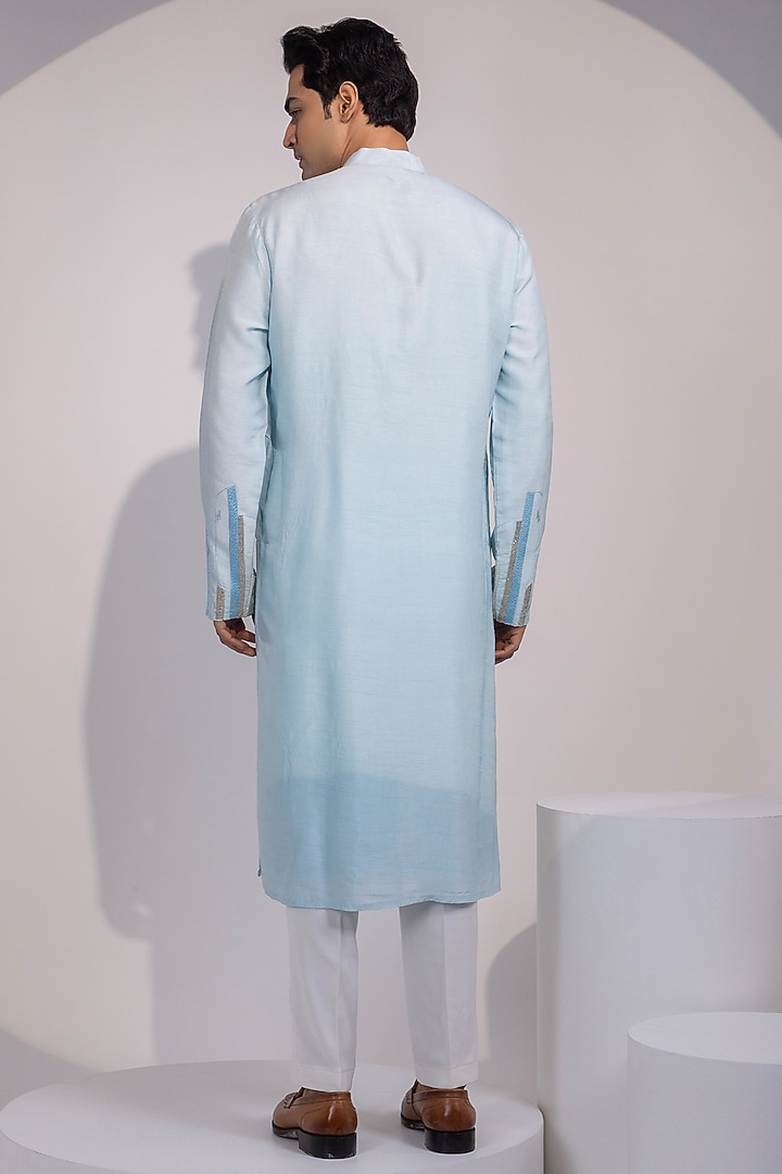 Light Blue Bam Silk Metallic Thread Embellished Kurta Set by YOSEBA at Pernia's Pop Up Shop