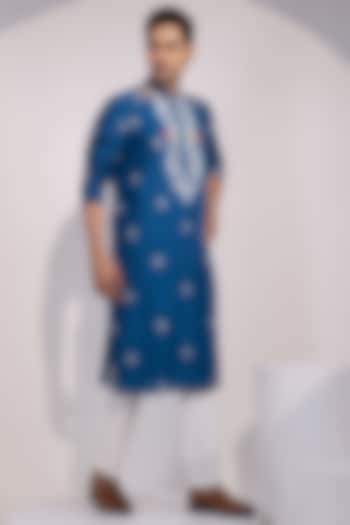 Blue Bam Silk Thread Embroidered Kurta Set by YOSEBA at Pernia's Pop Up Shop