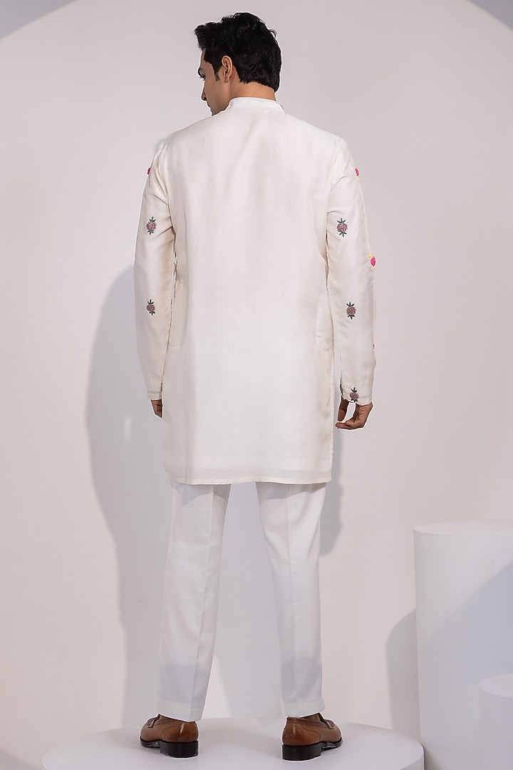 Ivory Bam Silk Thread Embroidered Kurta Set by YOSEBA at Pernia's Pop Up Shop