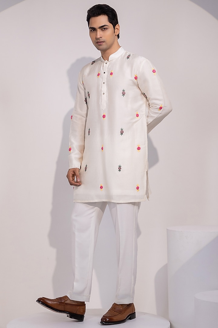 Ivory Bam Silk Thread Embroidered Kurta Set by YOSEBA at Pernia's Pop Up Shop