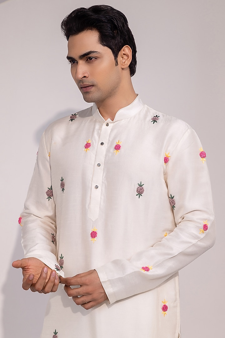 Ivory Bam Silk Thread Embroidered Kurta Set by YOSEBA at Pernia's Pop Up Shop