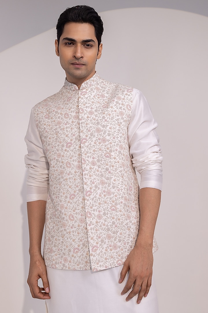 Off-White Bam Silk Nehru Jacket by YOSEBA