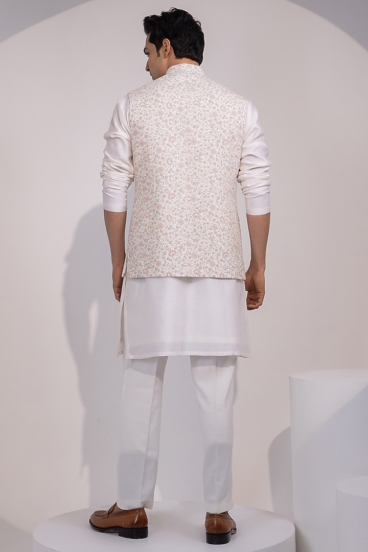 Off-White Bam Silk Nehru Jacket Set by YOSEBA at Pernia's Pop Up Shop