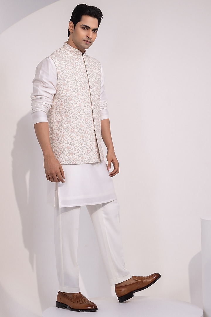 Off-White Bam Silk Nehru Jacket Set by YOSEBA at Pernia's Pop Up Shop