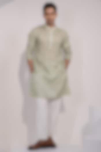 Light Mint Green Organza Embroidered Kurta Set by YOSEBA