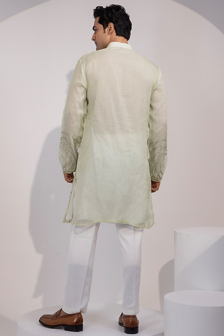 Light Mint Green Organza Embroidered Kurta Set by YOSEBA at Pernia's Pop Up Shop