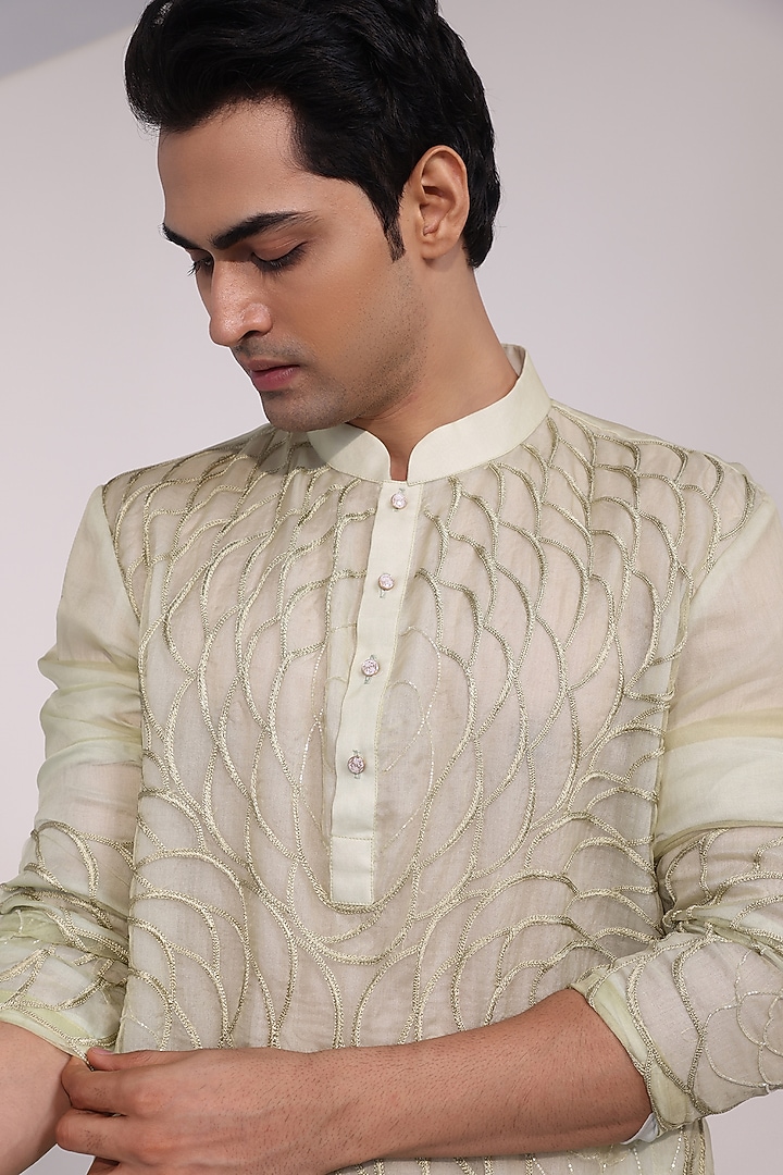 Light Mint Green Organza Embroidered Kurta Set by YOSEBA at Pernia's Pop Up Shop