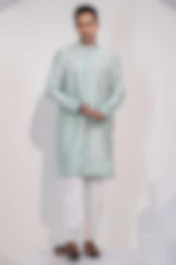 Light Mint Green Chanderi Silk Embroidered Kurta Set by YOSEBA