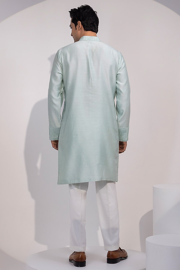 Light Mint Green Chanderi Silk Embroidered Kurta Set by YOSEBA at Pernia's Pop Up Shop