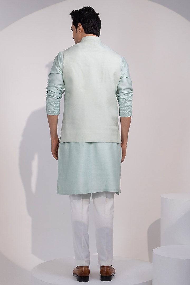 Mint Green Organza Embroidered Nehru Jacket by YOSEBA at Pernia's Pop Up Shop