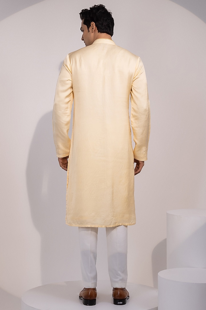 Light Yellow Linen Satin Embroidered Kurta Set by YOSEBA at Pernia's Pop Up Shop