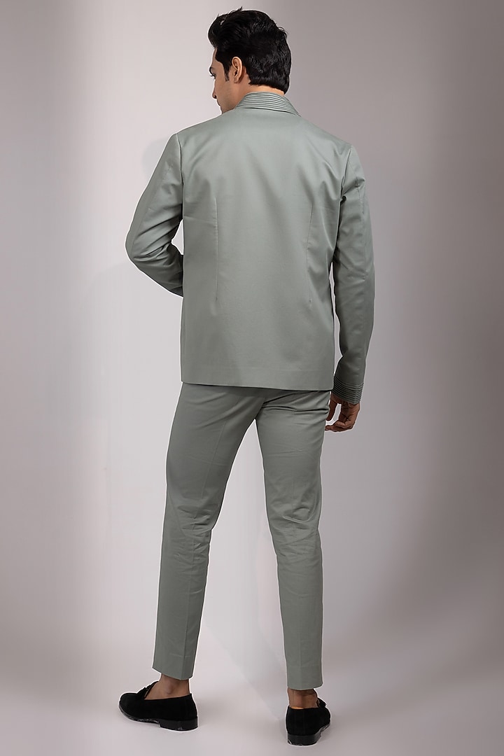 Light Sage Green Premium Suiting Fabric Embroidered Jacket Set by YOSEBA at Pernia's Pop Up Shop