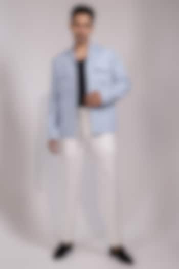 Light Blue Premium Suiting Fabric Jacket Set by YOSEBA