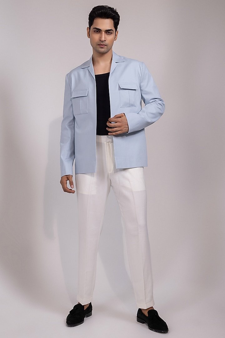 Light Blue Premium Suiting Fabric Jacket Set by YOSEBA