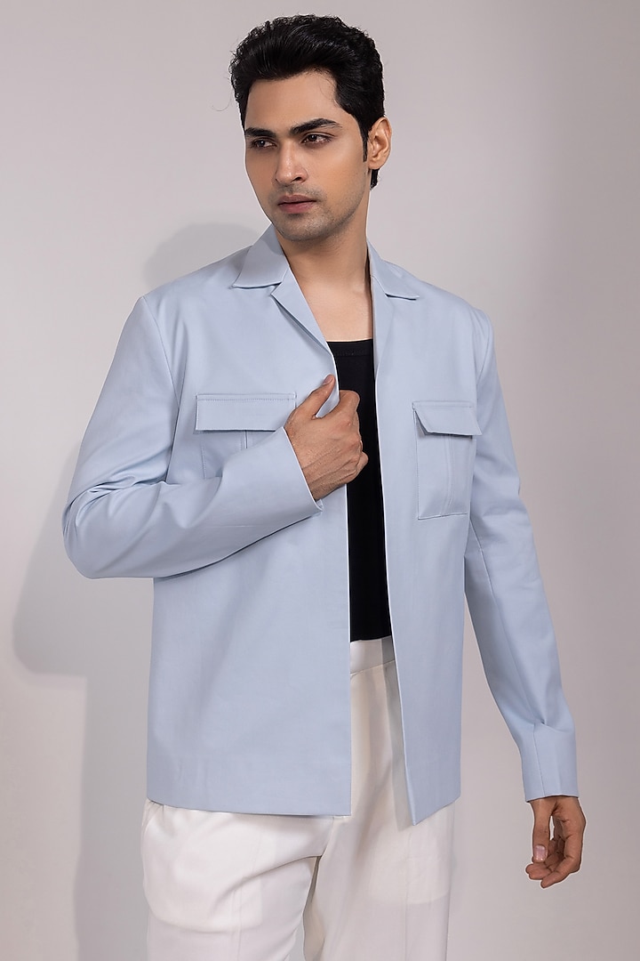 Light Blue Premium Suiting Fabric Jacket Set by YOSEBA at Pernia's Pop Up Shop