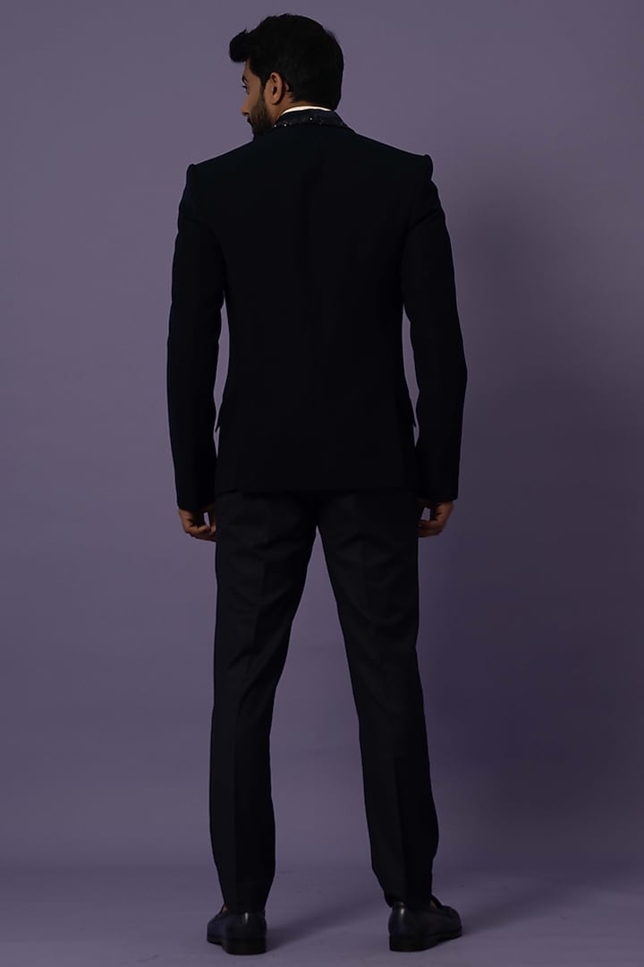 Ink Blue Stretch Embellished Blazer Set by YOSEBA at Pernia's Pop Up Shop