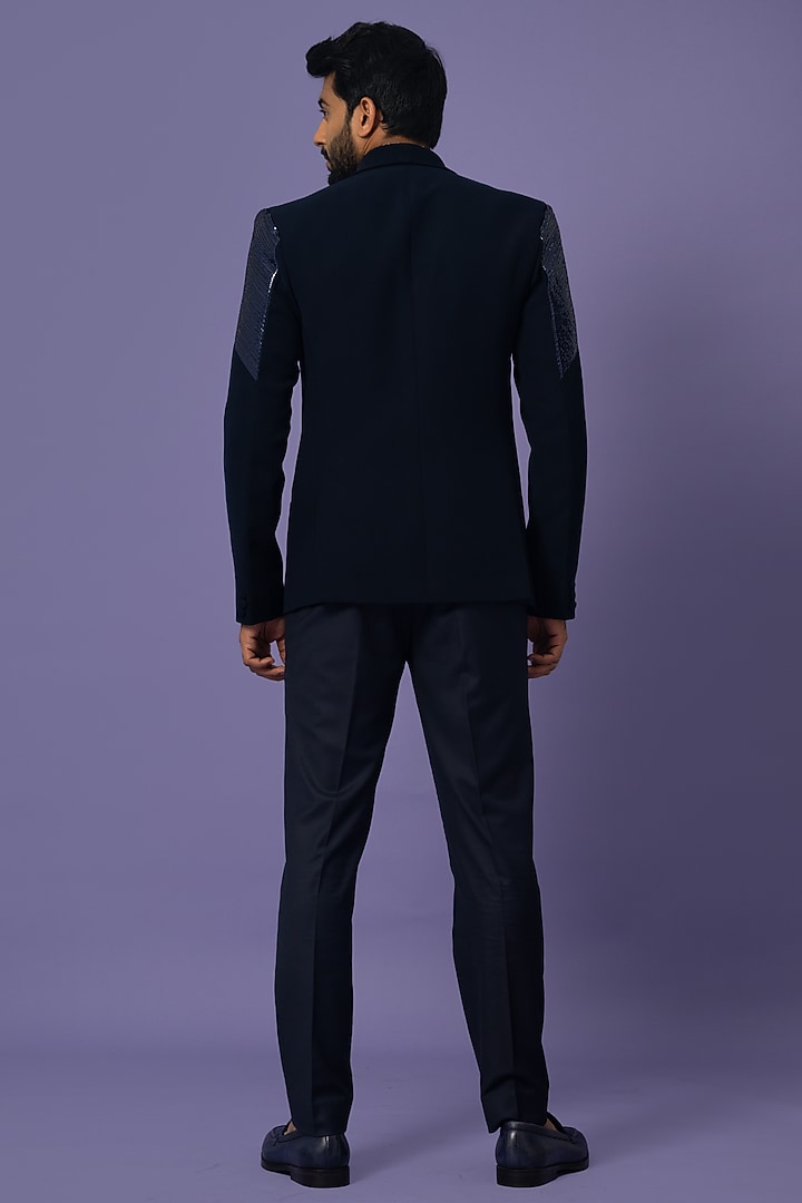 Navy Stretch Blazer Set by YOSEBA at Pernia's Pop Up Shop