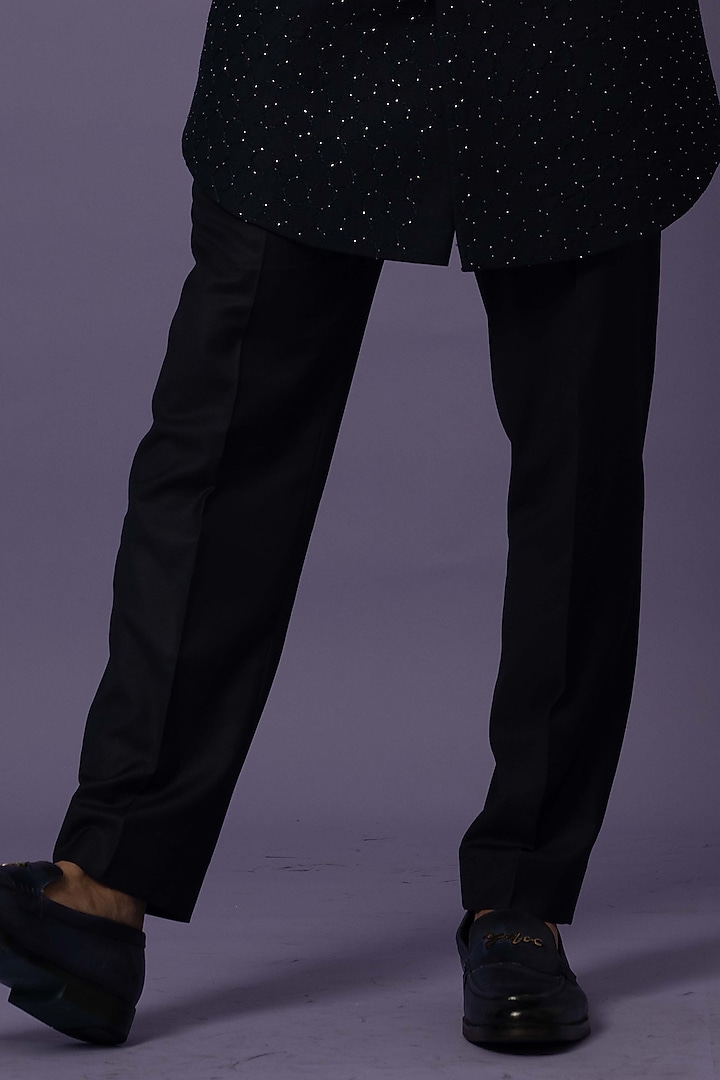 Blue Suiting Embroidered Achkan Jacket Set by YOSEBA at Pernia's Pop Up Shop