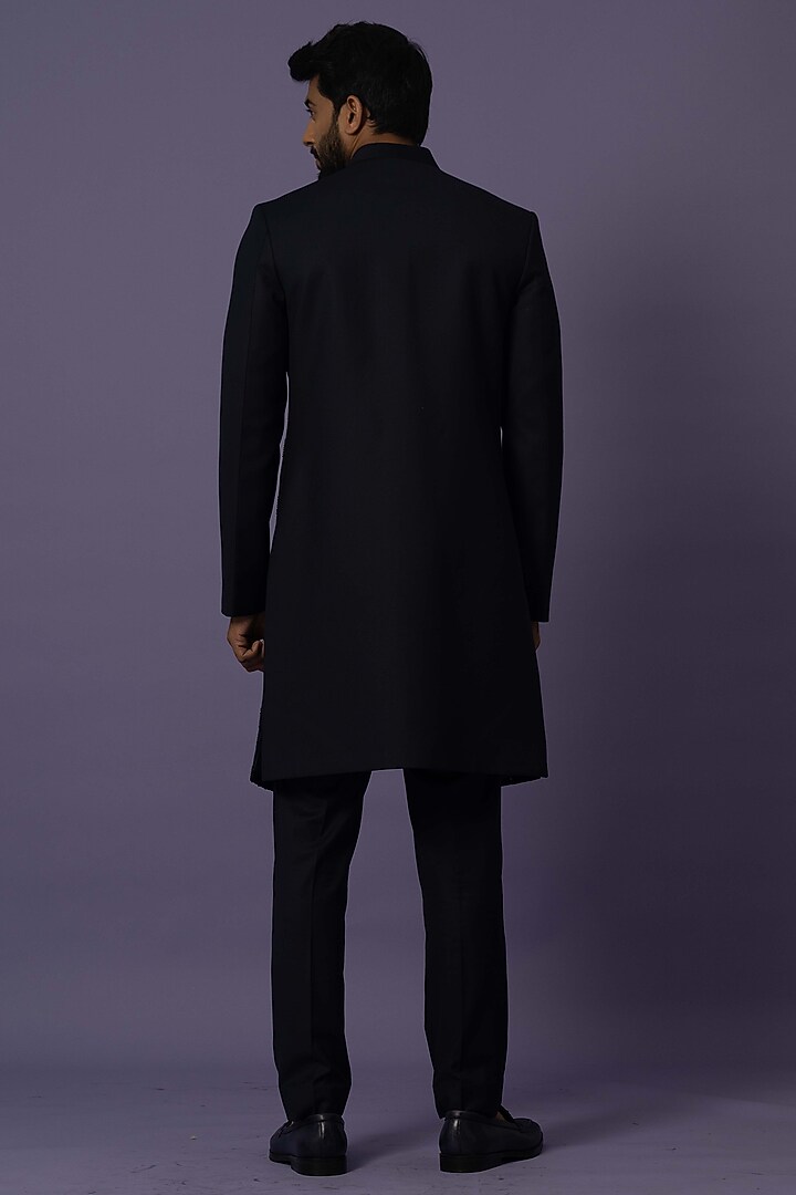 Blue Suiting Embroidered Achkan Jacket Set by YOSEBA at Pernia's Pop Up Shop