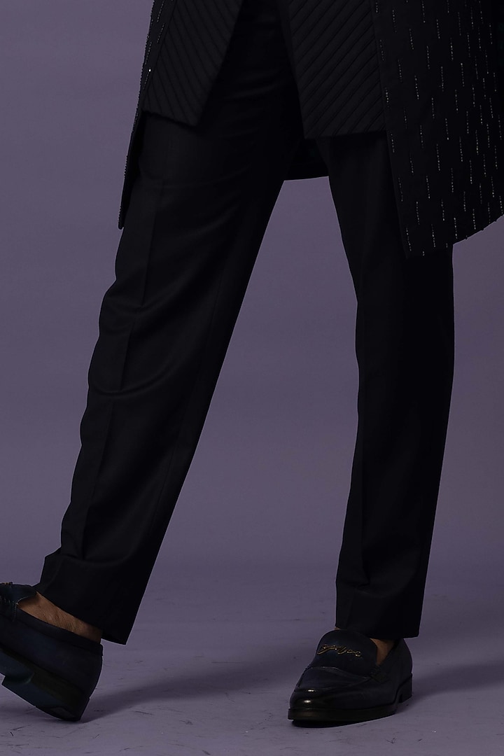 Blue Suiting Embroidered Achkan Jacket Set by YOSEBA at Pernia's Pop Up Shop
