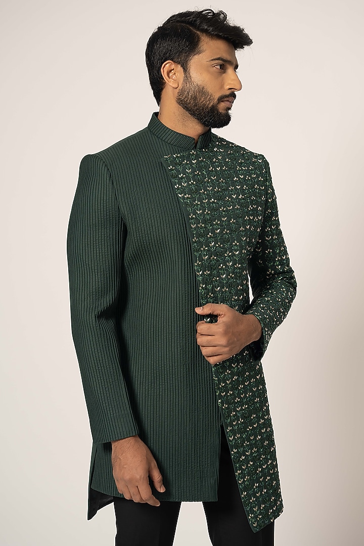 Green Suiting Wedding Indowestern Set by YOSEBA at Pernia's Pop Up Shop