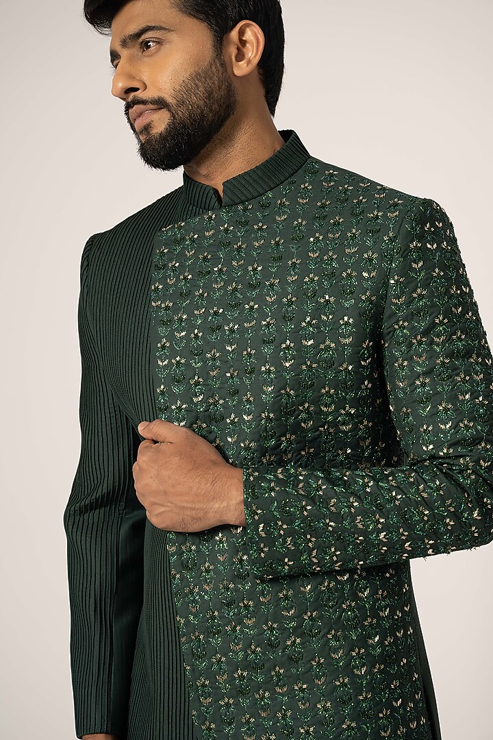 Green Suiting Wedding Indowestern Set by YOSEBA at Pernia's Pop Up Shop