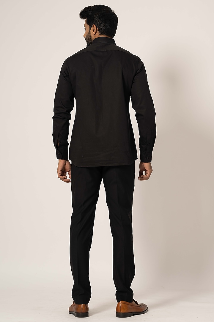 Black Cotton Embroidered Party Wear Shirt by YOSEBA at Pernia's Pop Up Shop