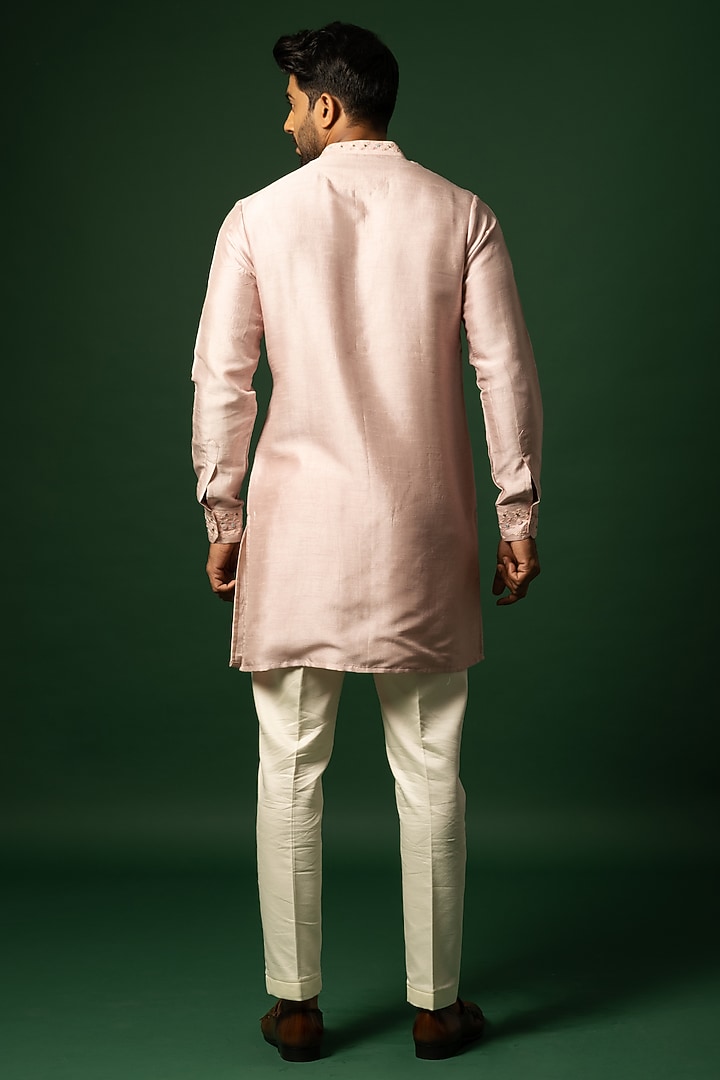Rose Pink Bam Silk Embroidered Kurta Set by YOSEBA at Pernia's Pop Up Shop