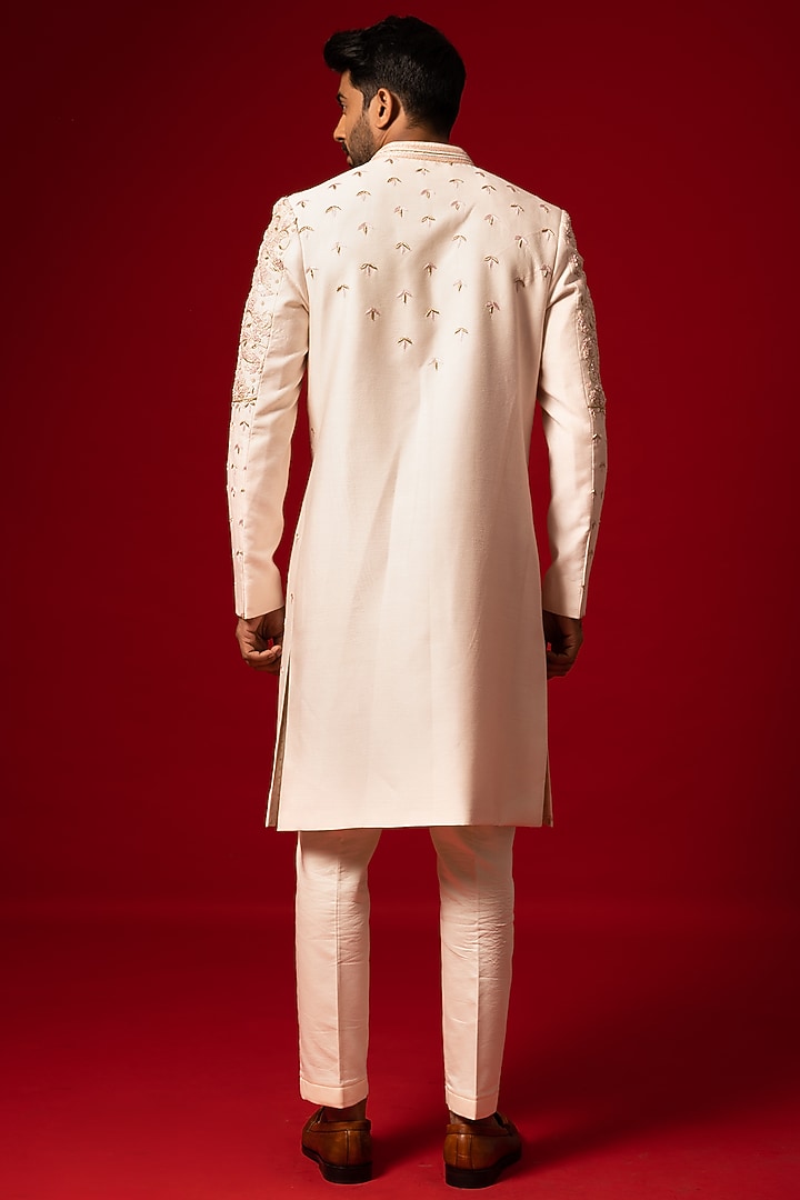 Rose Gold Silk Embroidered Wedding Sherwani Set by YOSEBA at Pernia's Pop Up Shop
