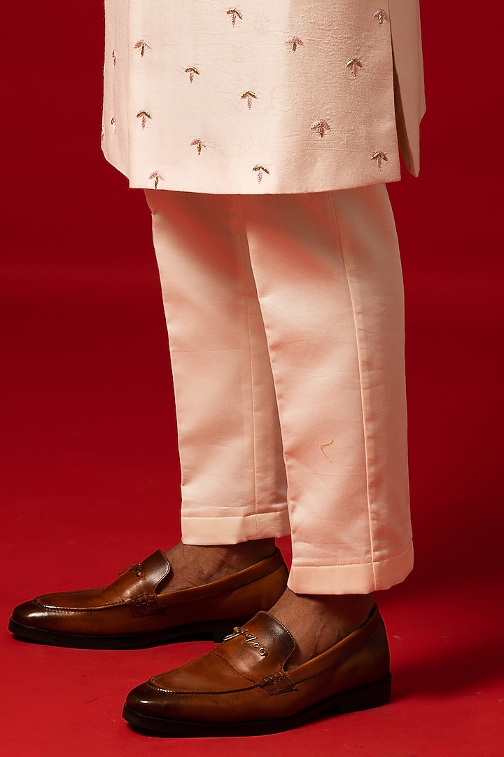 Rose Gold Silk Embroidered Wedding Sherwani Set by YOSEBA at Pernia's Pop Up Shop