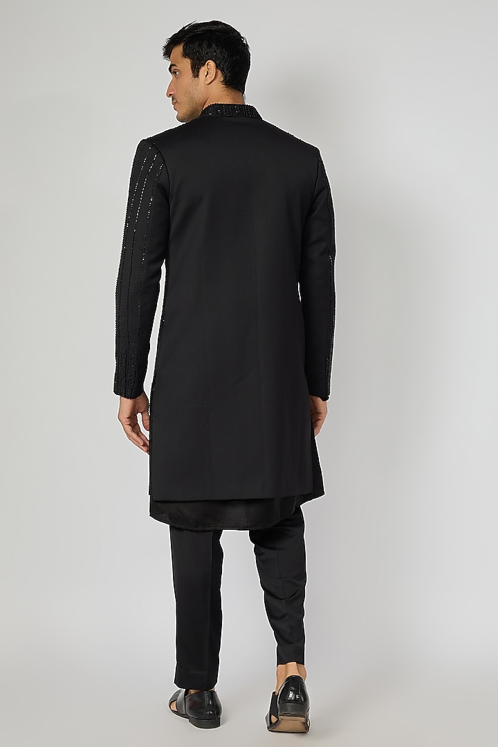 Black Premium Suiting Thread Work Open Jacket Set by YOSEBA at Pernia's Pop Up Shop