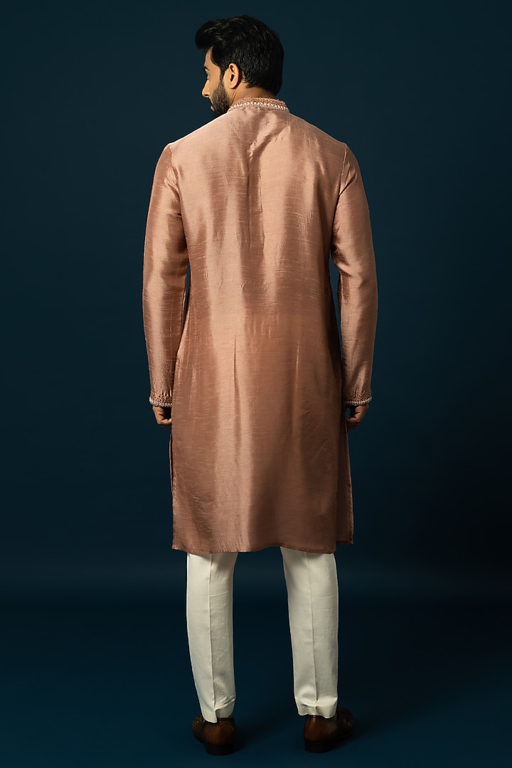 Onion Pink Bam Silk Embroidered Kurta Set by YOSEBA at Pernia's Pop Up Shop