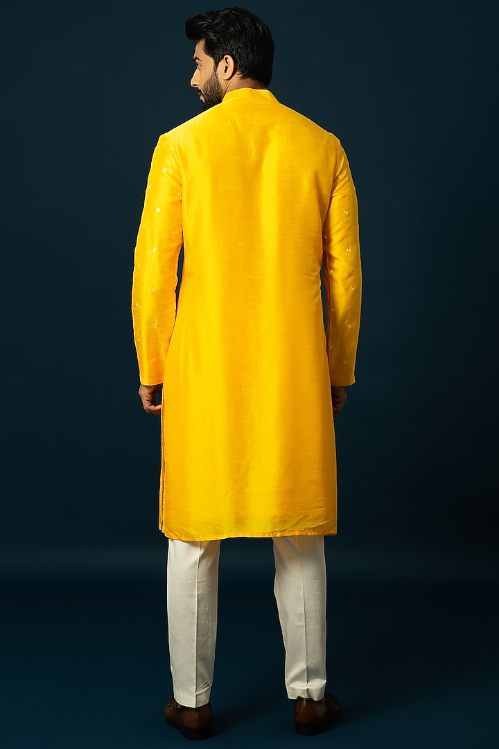 Bright Yellow Bam Silk Thread Work Kurta Set by YOSEBA at Pernia's Pop Up Shop