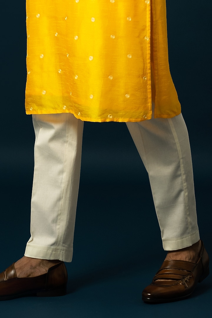 Bright Yellow Bam Silk Thread Work Kurta Set by YOSEBA at Pernia's Pop Up Shop