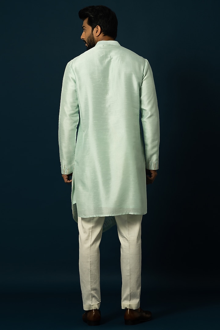 Light Green Bam Silk Thread Work Kurta Set by YOSEBA at Pernia's Pop Up Shop