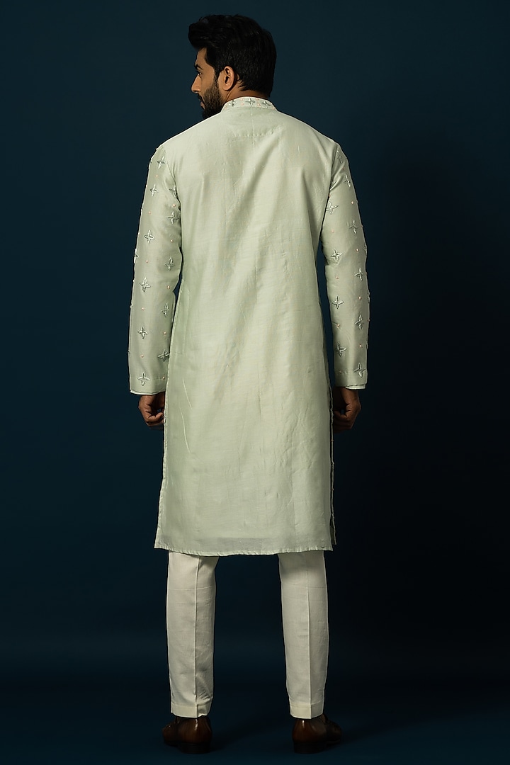 Mint Green Chanderi Silk Embroidered Kurta Set by YOSEBA at Pernia's Pop Up Shop