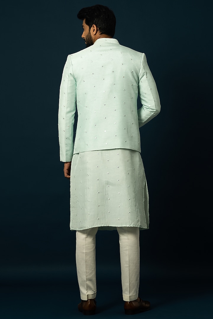 Light Blue Bam Silk Embroidered Wedding Indowestern Set by YOSEBA at Pernia's Pop Up Shop