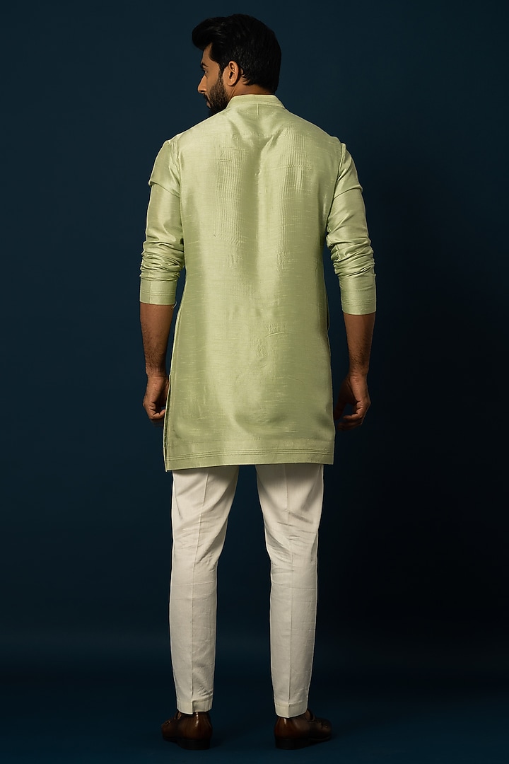 Green Bam Silk Kurta Set by YOSEBA at Pernia's Pop Up Shop