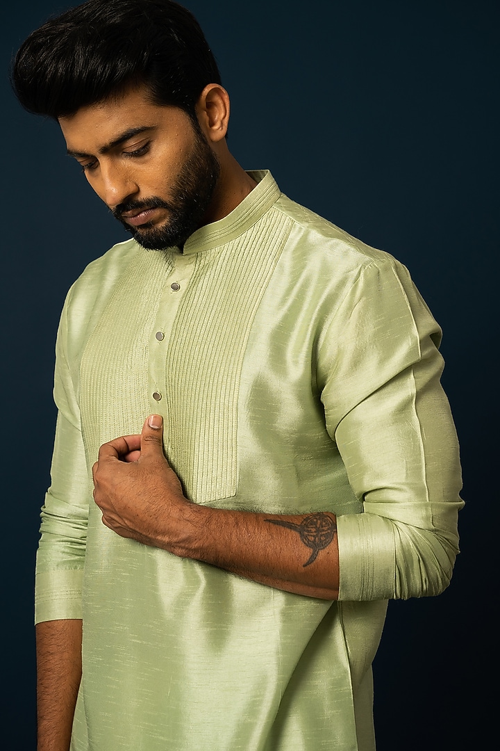 Green Bam Silk Kurta Set by YOSEBA at Pernia's Pop Up Shop