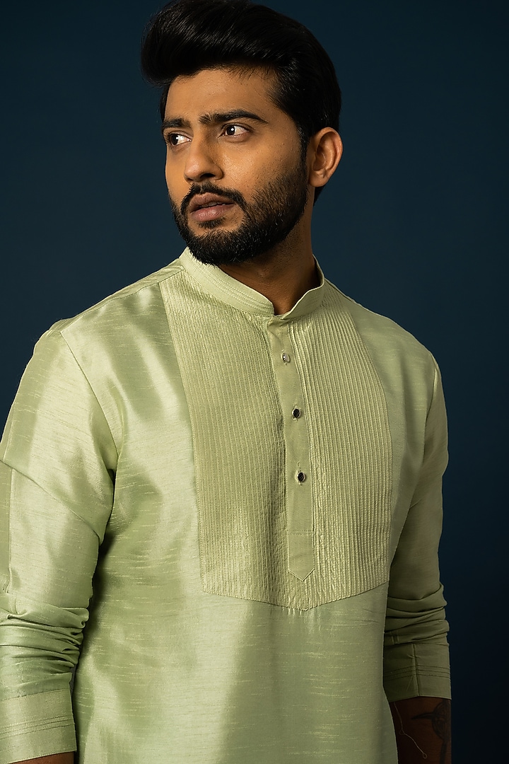 Green Bam Silk Kurta Set by YOSEBA at Pernia's Pop Up Shop