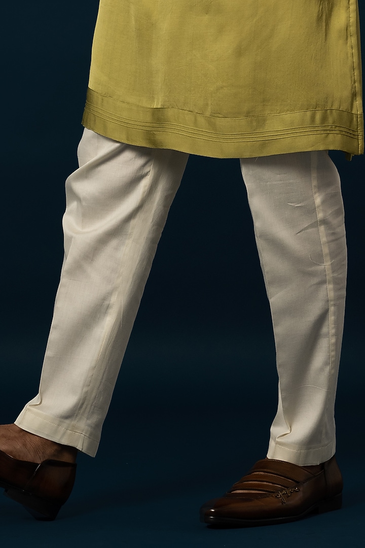 Green Linen Satin Kurta Set by YOSEBA at Pernia's Pop Up Shop