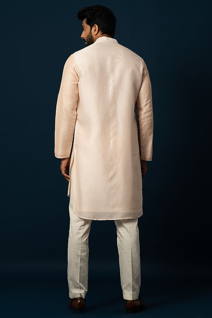 Peach Bam Silk Embroidered Kurta Set by YOSEBA at Pernia's Pop Up Shop