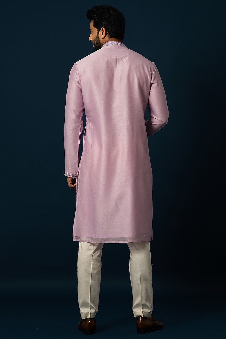 Lavender Chanderi Silk Embellished Kurta Set by YOSEBA at Pernia's Pop Up Shop