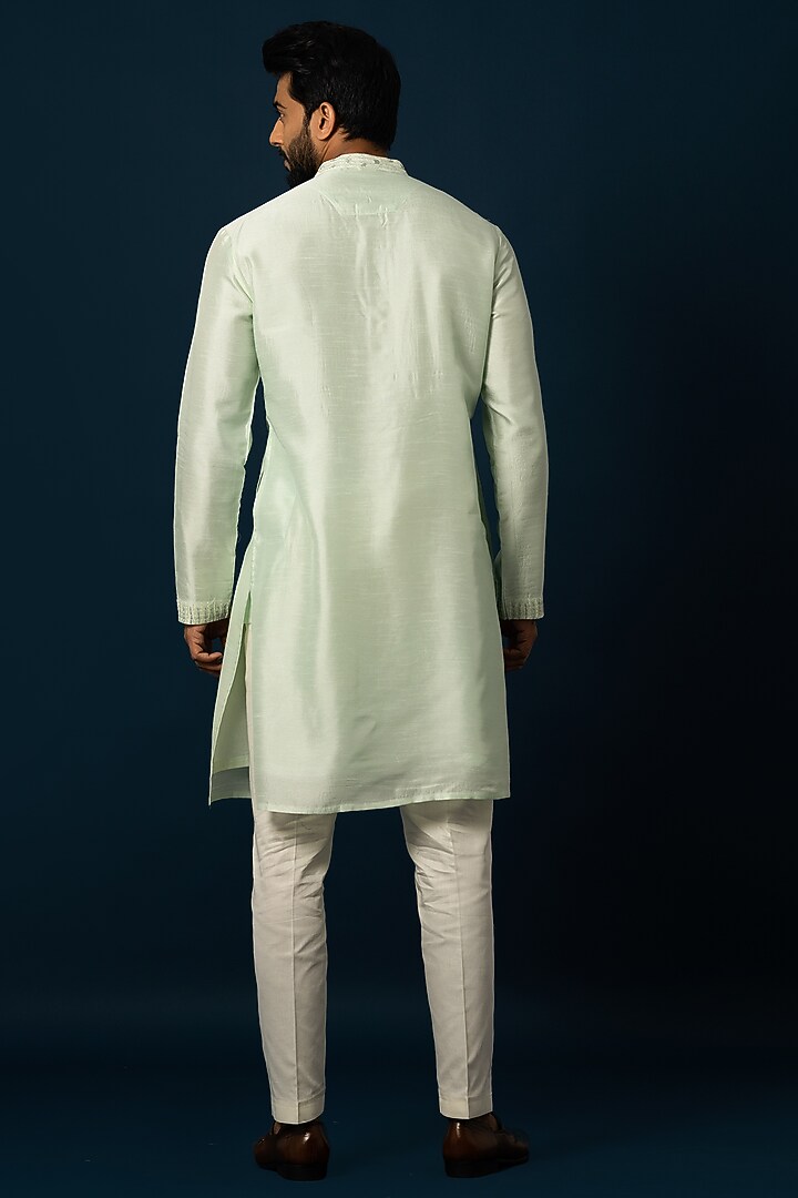 Light Green Bam Silk Embellished Kurta Set by YOSEBA at Pernia's Pop Up Shop